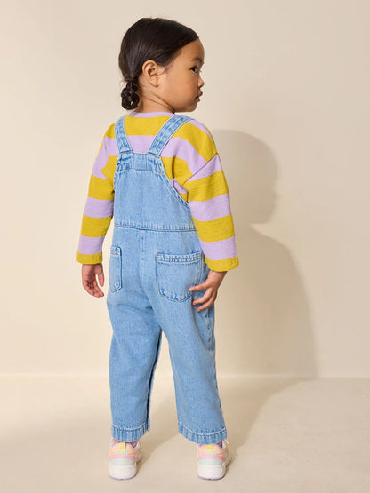 |Girl| Jardineira Jeans Azul Médio (3 meses a 7 anos)