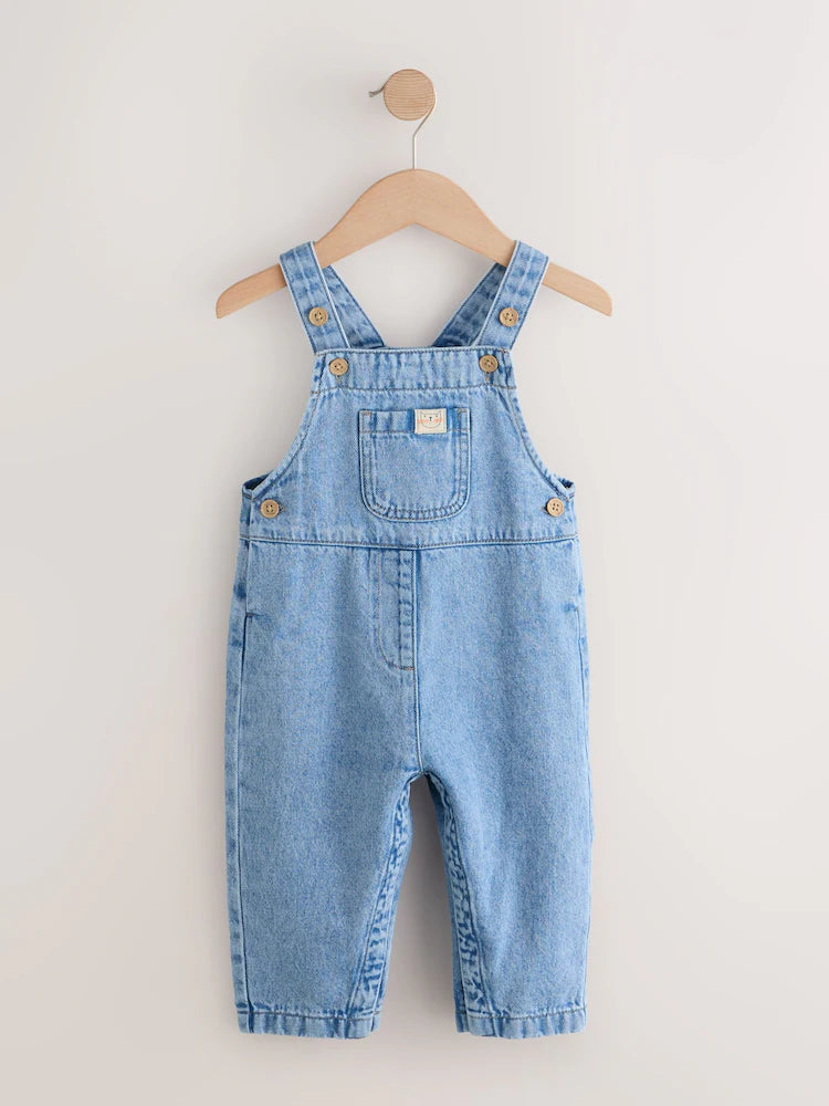|Girl| Jardineira Jeans Azul Médio (3 meses a 7 anos)