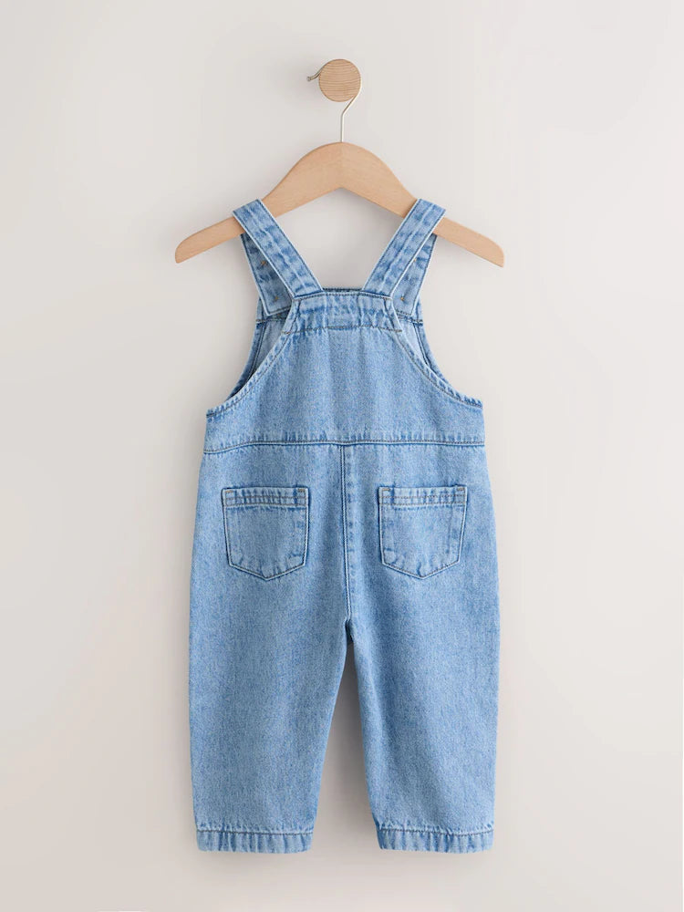 |Girl| Jardineira Jeans Azul Médio (3 meses a 7 anos)