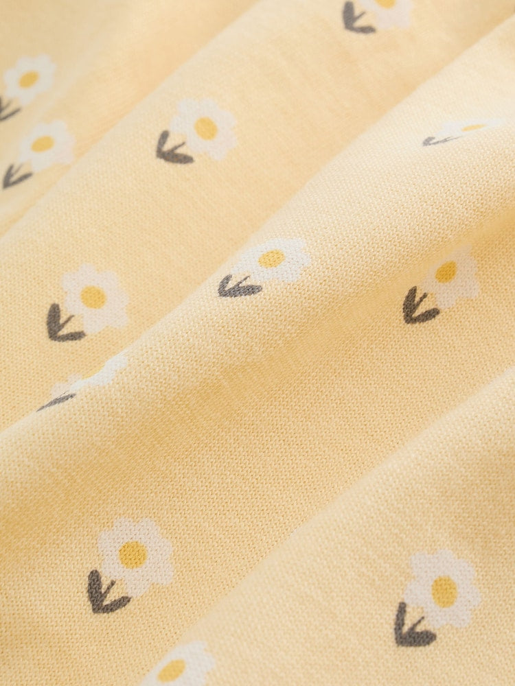 |BabyGirl| Conjunto De Jardineira e Body Amarelo Com Estampa Floral Miúda Para Bebês (2 peças, de 0 meses a 3 anos)