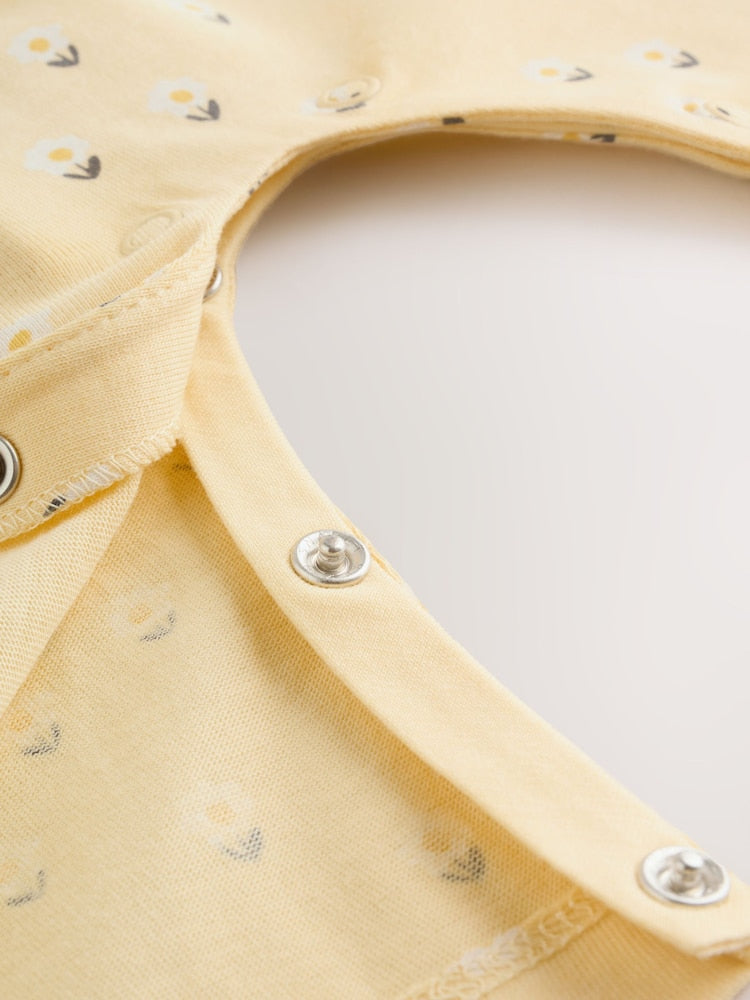 |BabyGirl| Conjunto De Jardineira e Body Amarelo Com Estampa Floral Miúda Para Bebês (2 peças, de 0 meses a 3 anos)