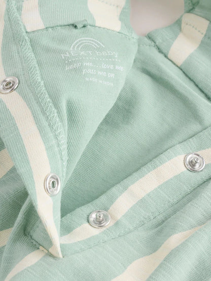 |BabyGirl| Macacão Infantil De Malha Comprida Com Listras Verde-Sálvia (0 meses a 3 anos)