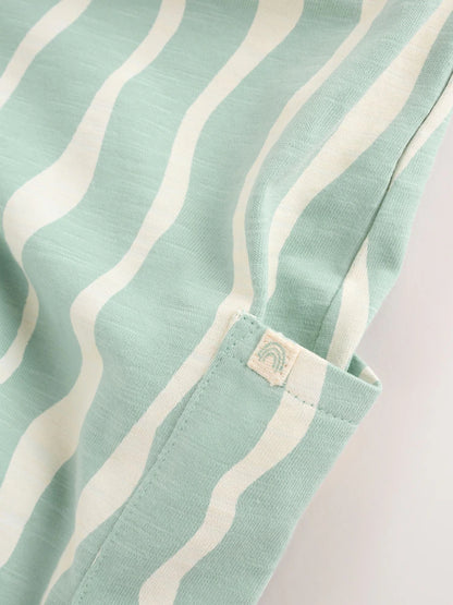 |BabyGirl| Macacão Infantil De Malha Comprida Com Listras Verde-Sálvia (0 meses a 3 anos)