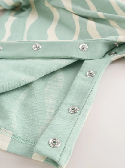 |BabyGirl| Macacão Infantil De Malha Comprida Com Listras Verde-Sálvia (0 meses a 3 anos)