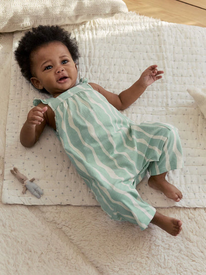 |BabyGirl| Macacão Infantil De Malha Comprida Com Listras Verde-Sálvia (0 meses a 3 anos)