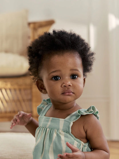 |BabyGirl| Macacão Infantil De Malha Comprida Com Listras Verde-Sálvia (0 meses a 3 anos)