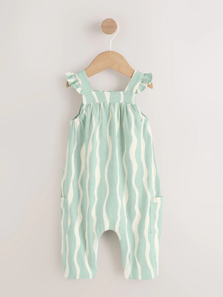 |BabyGirl| Macacão Infantil De Malha Comprida Com Listras Verde-Sálvia (0 meses a 3 anos)