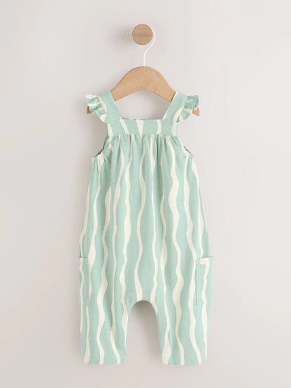 |BabyGirl| Macacão Infantil De Malha Comprida Com Listras Verde-Sálvia (0 meses a 3 anos)