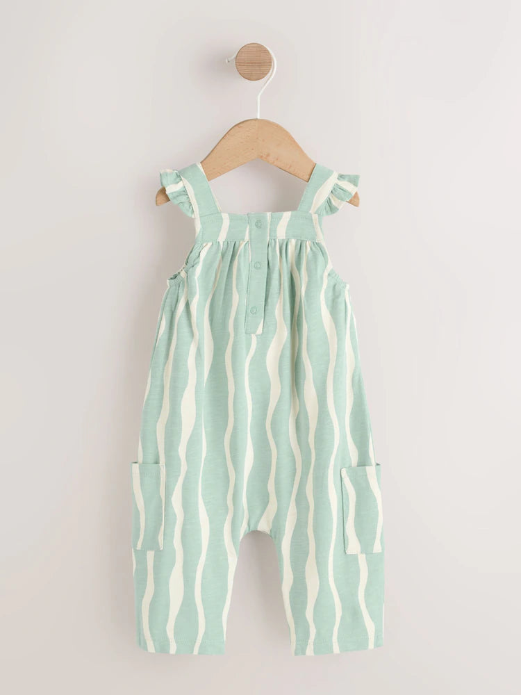 |BabyGirl| Macacão Infantil De Malha Comprida Com Listras Verde-Sálvia (0 meses a 3 anos)