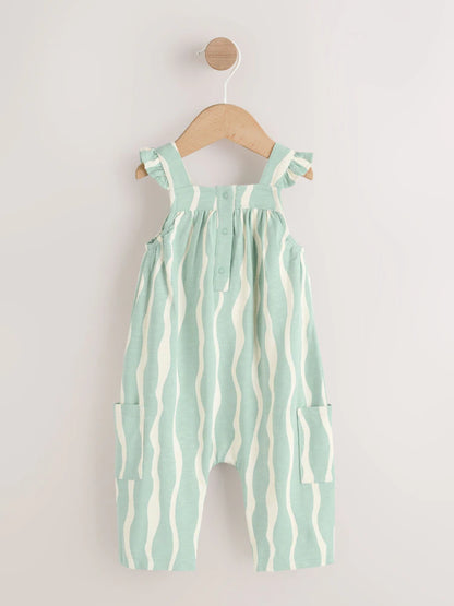 |BabyGirl| Macacão Infantil De Malha Comprida Com Listras Verde-Sálvia (0 meses a 3 anos)