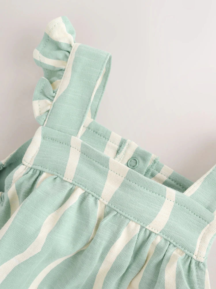 |BabyGirl| Macacão Infantil De Malha Comprida Com Listras Verde-Sálvia (0 meses a 3 anos)