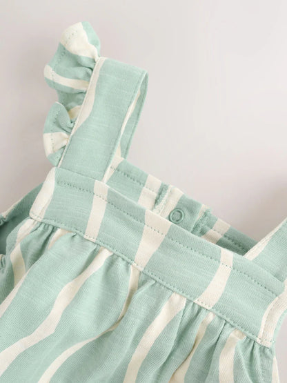 |BabyGirl| Macacão Infantil De Malha Comprida Com Listras Verde-Sálvia (0 meses a 3 anos)