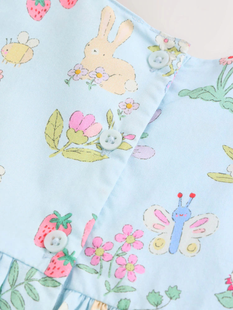 |BabyGirl| Conjunto De Vestido e Calcinha Azul Em Tecido Para Bebê (2 peças, de 0 meses a 2 anos)