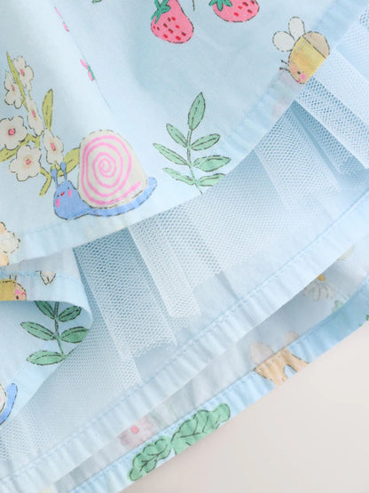 |BabyGirl| Conjunto De Vestido e Calcinha Azul Em Tecido Para Bebê (2 peças, de 0 meses a 2 anos)