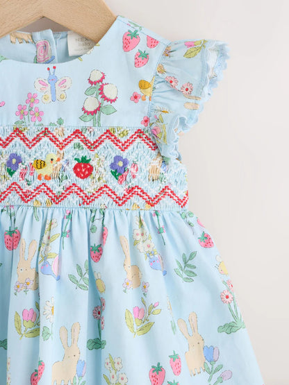 |BabyGirl| Conjunto De Vestido e Calcinha Azul Em Tecido Para Bebê (2 peças, de 0 meses a 2 anos)