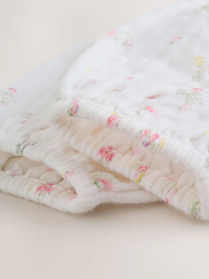 |BabyGirl| Conjunto De Body e Meia-Calça Para Bebê Com Estampa Floral Miúda Branca e Rosa (0 meses a 3 anos)