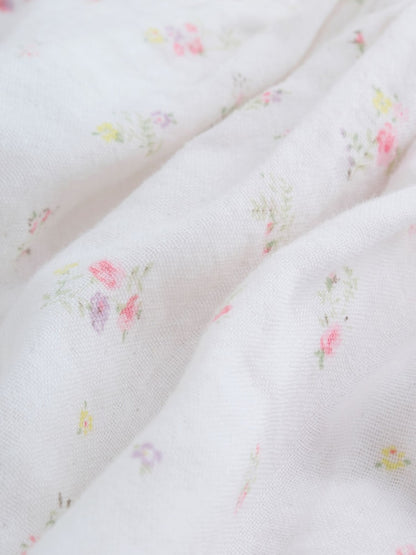 |BabyGirl| Conjunto De Body e Meia-Calça Para Bebê Com Estampa Floral Miúda Branca e Rosa (0 meses a 3 anos)