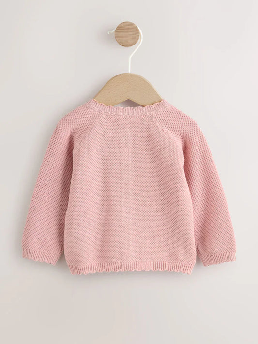 |BabyGirl| Casaquinho De Bebê Rosa Com Bordado Floral (0 meses a 2 anos)