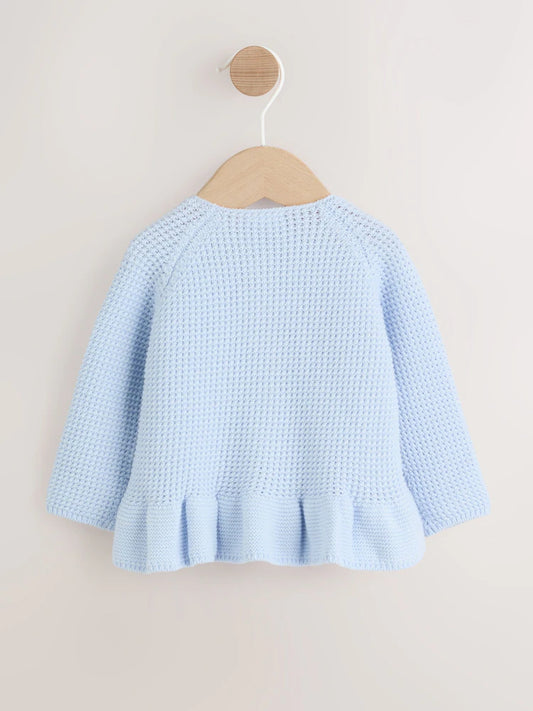 |BabyGirl| Casaquinho De Tricô Azul Com Peplum Para Bebê (0 meses a 2 anos)