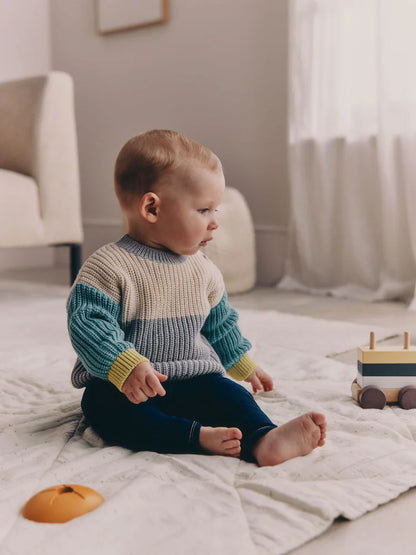|BabyBoy| Conjunto De Blusa e Calça Legging Azul Em Blocos De Cores Para Bebê (0 meses a 2 anos)