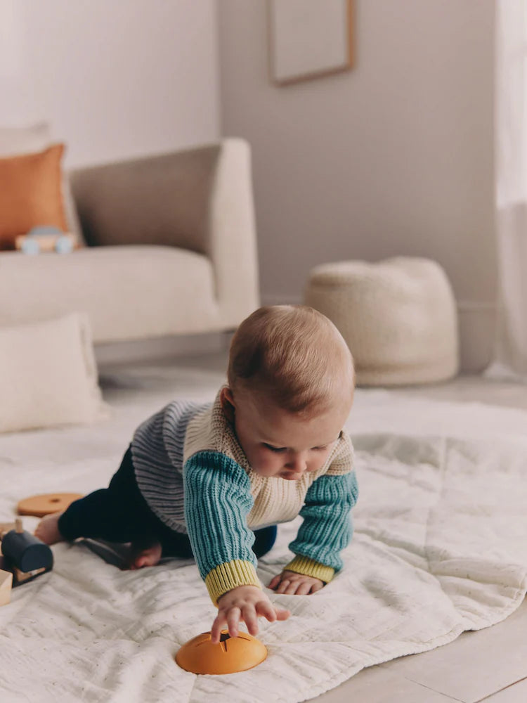 |BabyBoy| Conjunto De Blusa e Calça Legging Azul Em Blocos De Cores Para Bebê (0 meses a 2 anos)