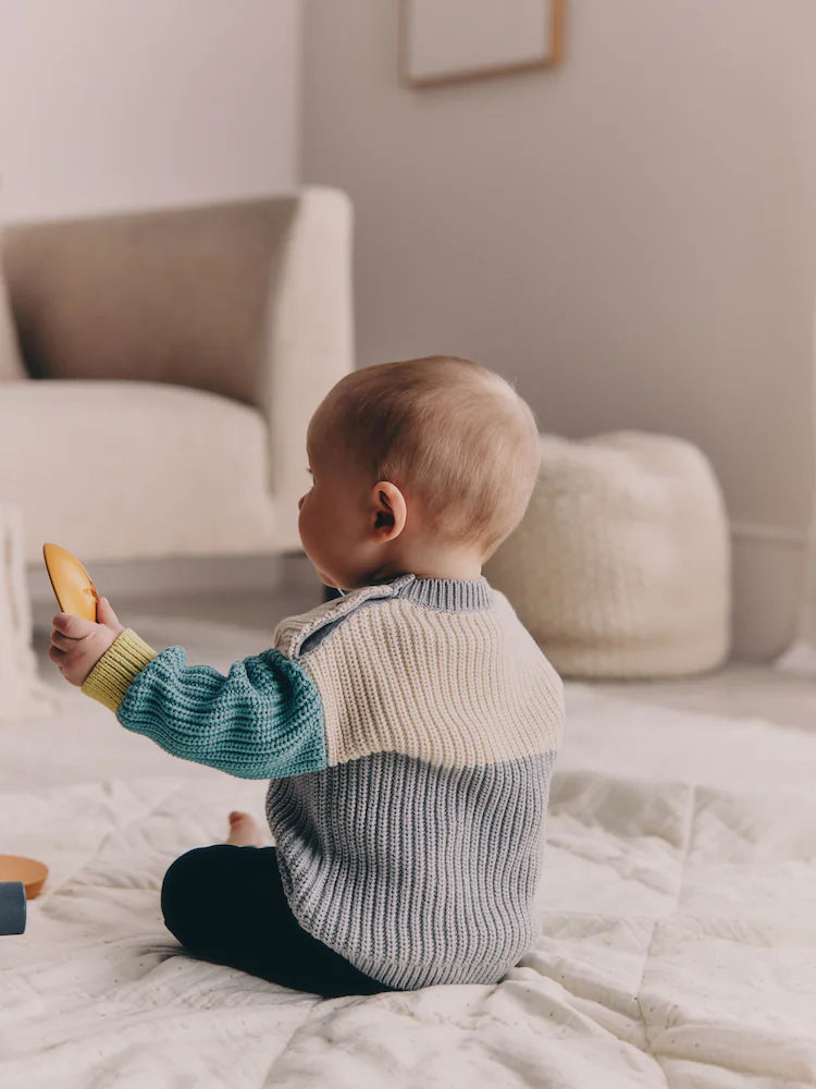 |BabyBoy| Conjunto De Blusa e Calça Legging Azul Em Blocos De Cores Para Bebê (0 meses a 2 anos)