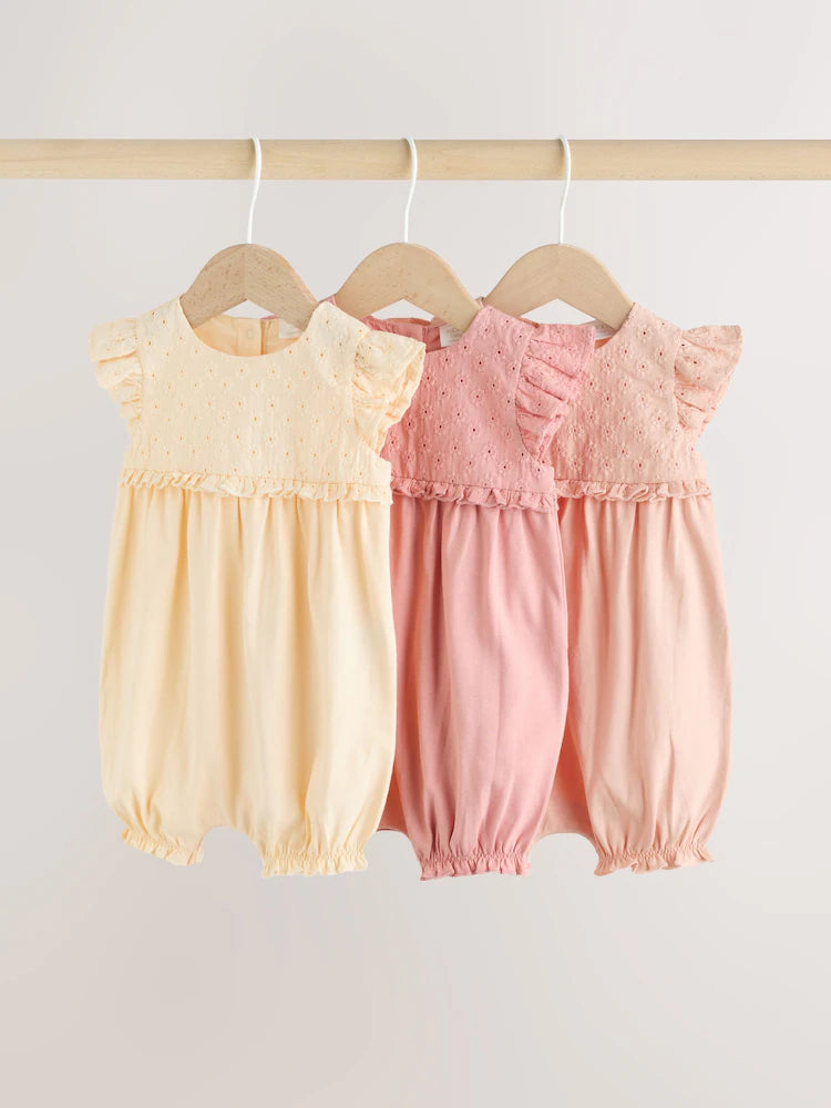 |BabyGirl| Conjunto Com 3 Macacões De Bebê Estampados Em Rosa