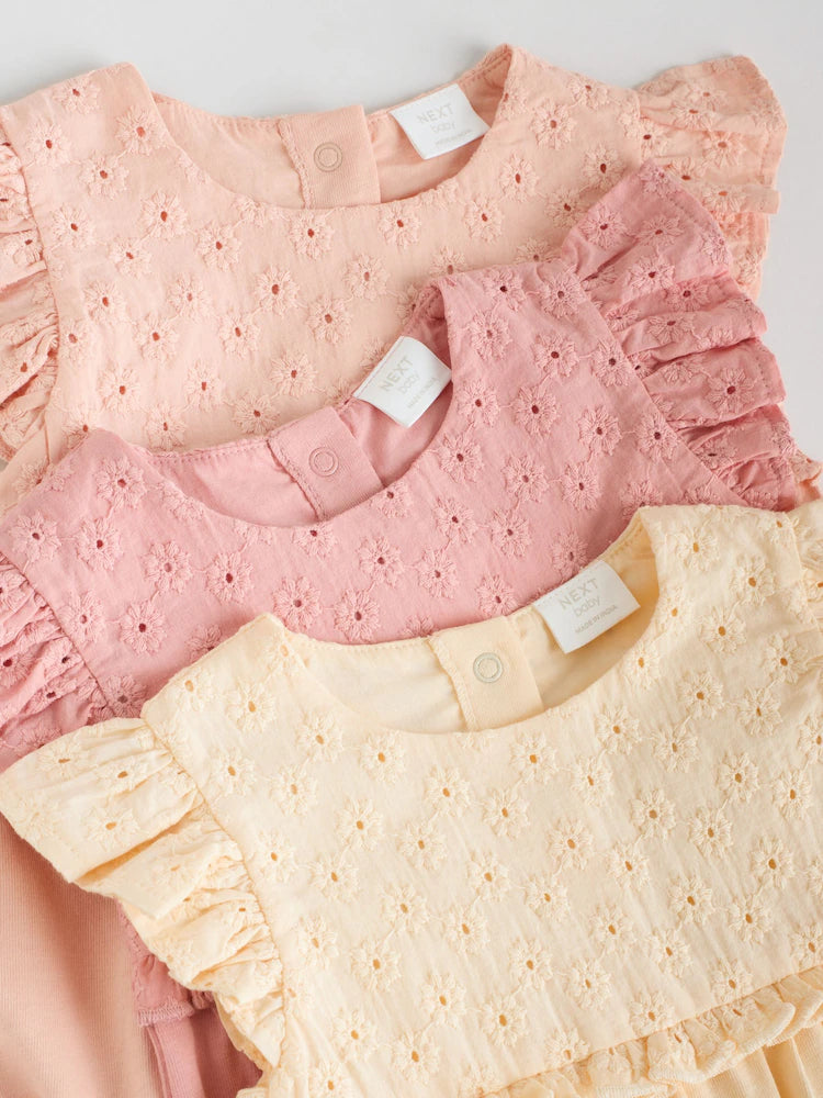 |BabyGirl| Conjunto Com 3 Macacões De Bebê Estampados Em Rosa