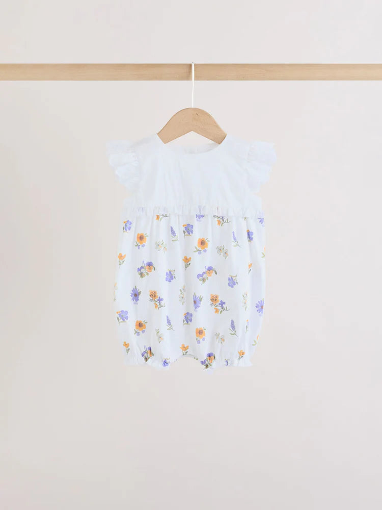 |BabyGirl| Conjunto De 3 Macacões De Bebê Com Bordado Floral Roxo e Branco