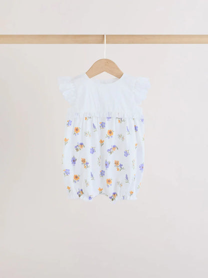 |BabyGirl| Conjunto De 3 Macacões De Bebê Com Bordado Floral Roxo e Branco