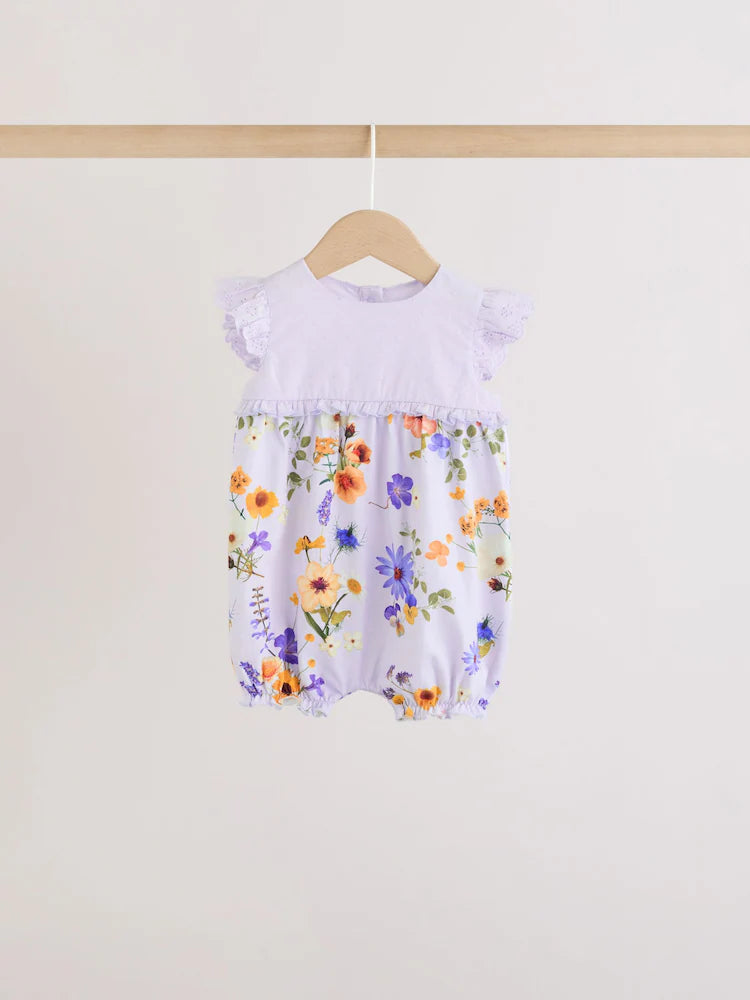 |BabyGirl| Conjunto De 3 Macacões De Bebê Com Bordado Floral Roxo e Branco