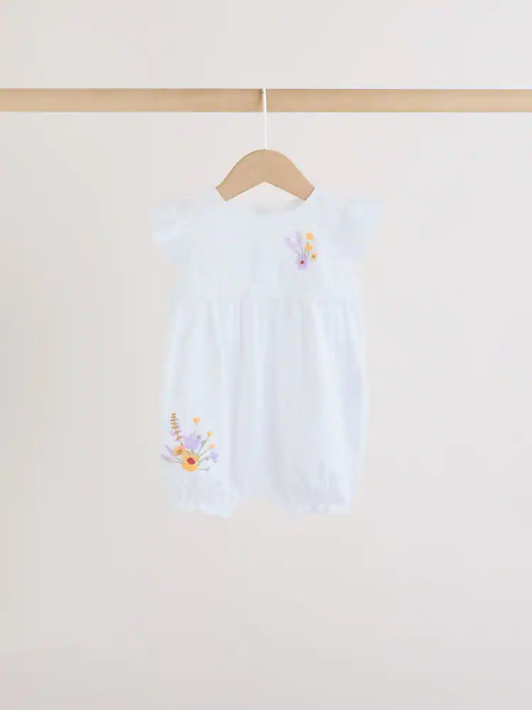 |BabyGirl| Conjunto De 3 Macacões De Bebê Com Bordado Floral Roxo e Branco