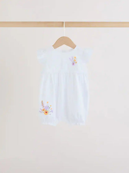 |BabyGirl| Conjunto De 3 Macacões De Bebê Com Bordado Floral Roxo e Branco