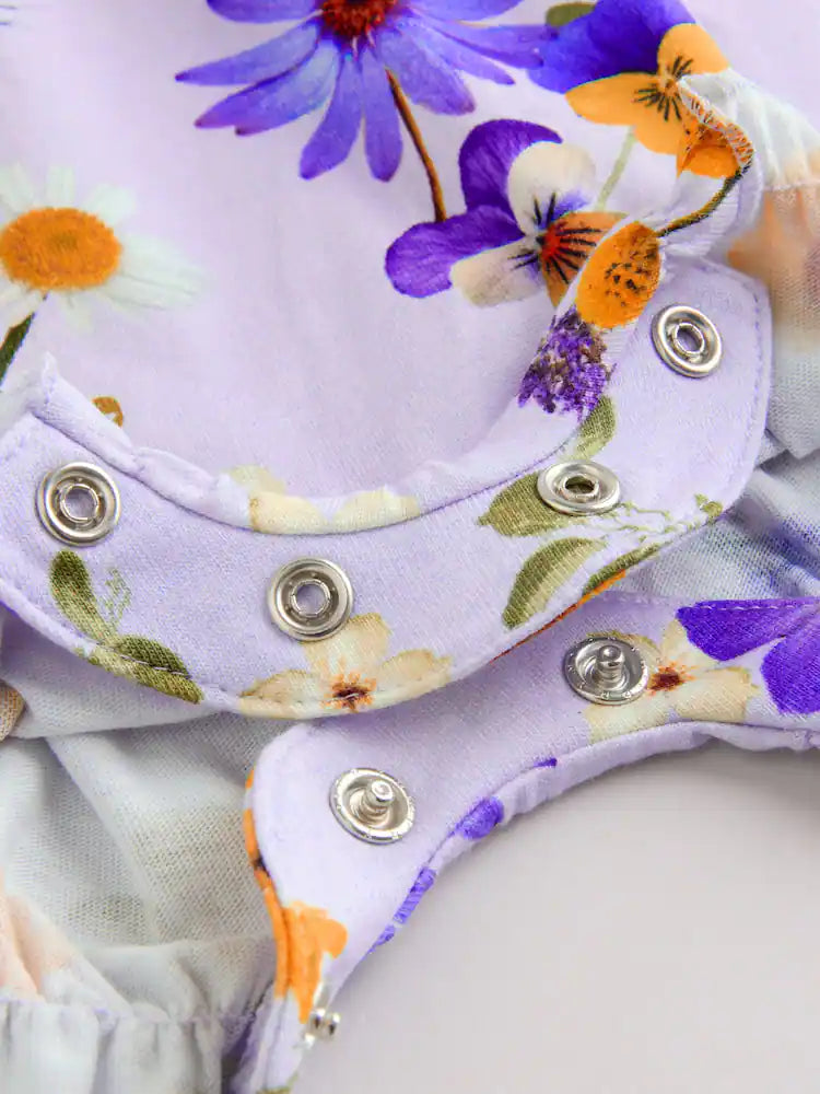 |BabyGirl| Conjunto De 3 Macacões De Bebê Com Bordado Floral Roxo e Branco