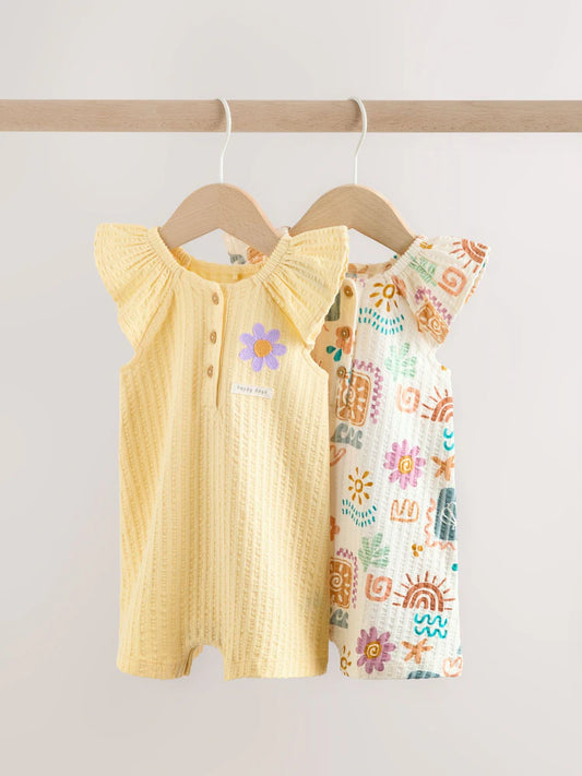 |BabyGirl| Conjunto Com 2 Macacões De Bebê Em Malha Estampada Estilo Escandinavo Natural