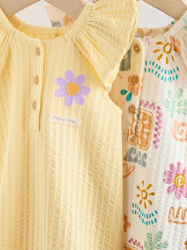 |BabyGirl| Conjunto Com 2 Macacões De Bebê Em Malha Estampada Estilo Escandinavo Natural