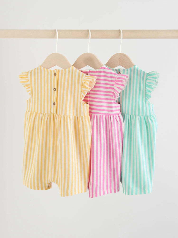 |BabyGirl| Conjunto Com 3 Macacões Listrados Multicores