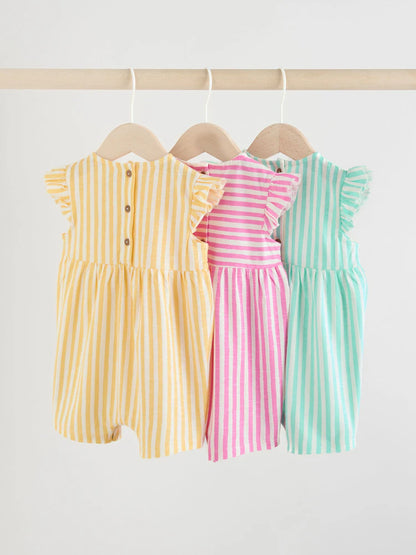 |BabyGirl| Conjunto Com 3 Macacões Listrados Multicores