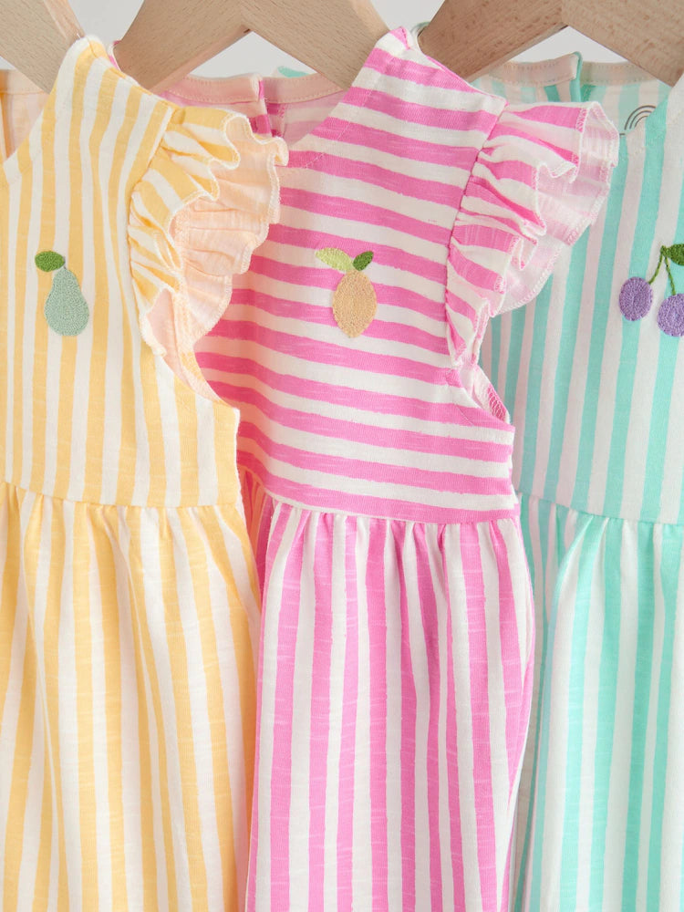 |BabyGirl| Conjunto Com 3 Macacões Listrados Multicores