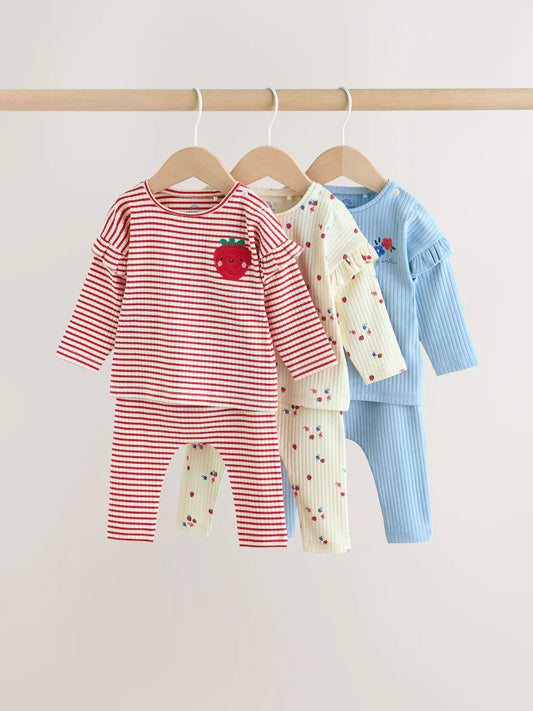 |BabyGirl| Conjunto De Blusa De Manga Comprida e Calça Legging Com Estampa De Morango Vermelho, 6 Peças (0 meses a 3 anos)