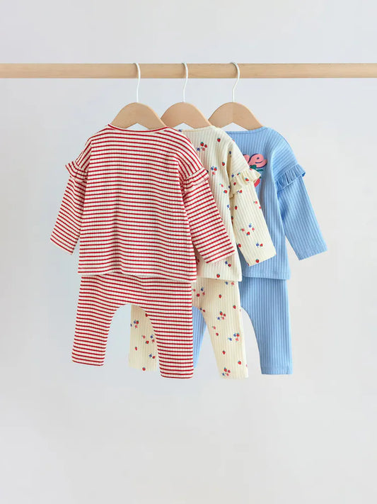 |BabyGirl| Conjunto De Blusa De Manga Comprida e Calça Legging Com Estampa De Morango Vermelho, 6 Peças (0 meses a 3 anos)