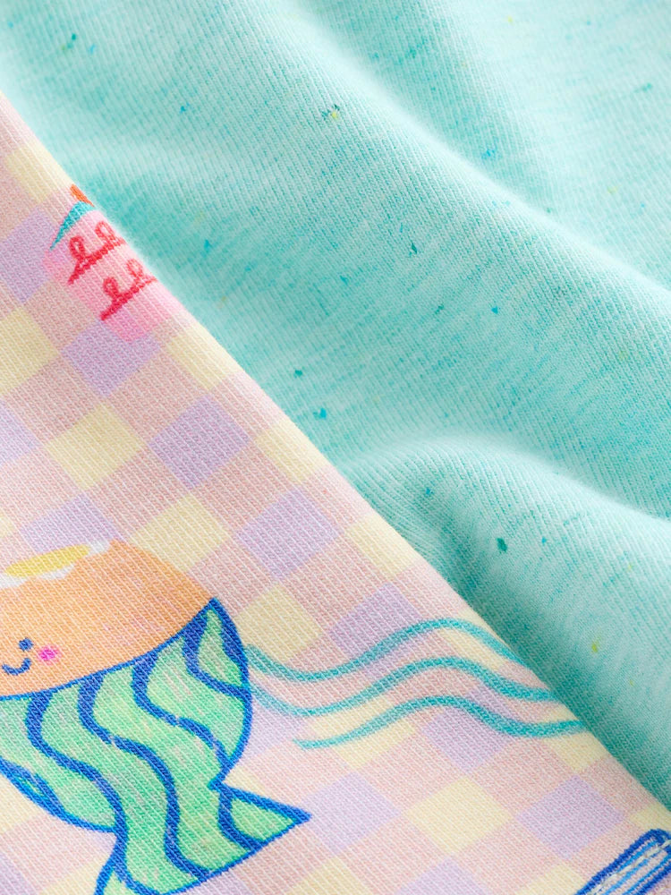 |Girl| Conjunto De Camiseta De Manga Curta e Shorts De Ciclismo Com Estampa Floral Azul (3 meses a 7 anos)