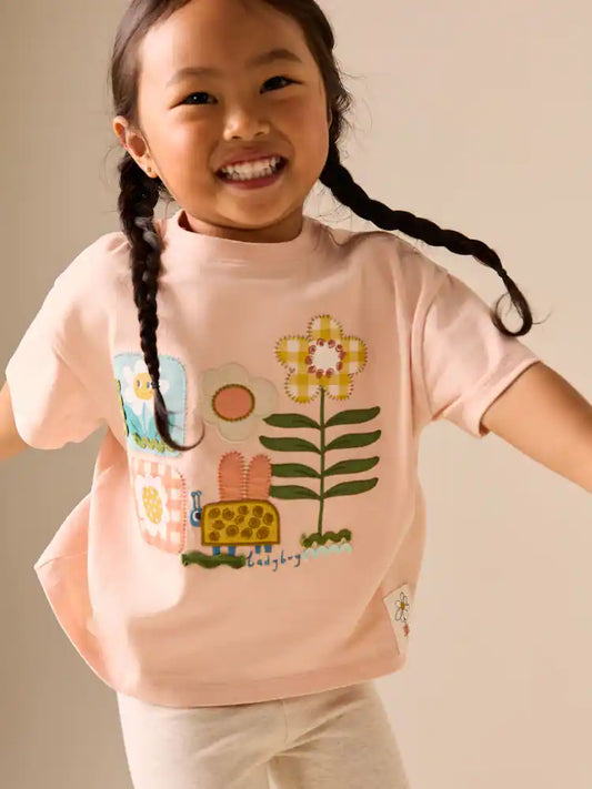 |Girl| Camiseta De Manga Curta Com Estampa De Flores Rosa (3 meses a 7 anos)