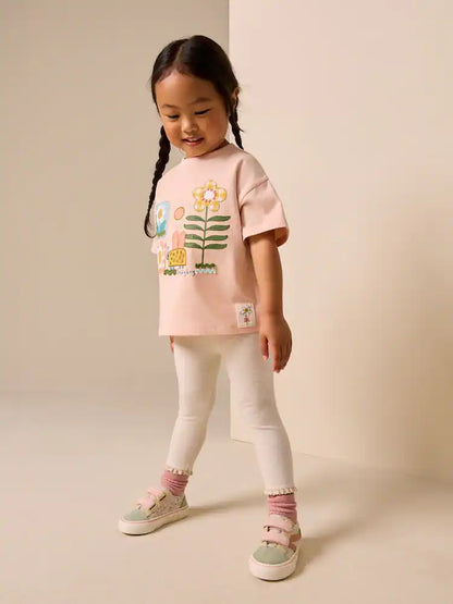 |Girl| Camiseta De Manga Curta Com Estampa De Flores Rosa (3 meses a 7 anos)