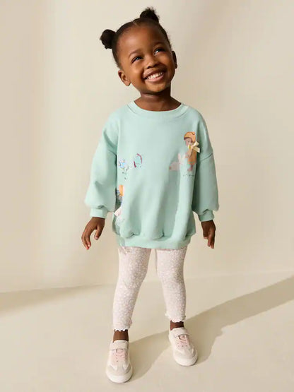 |Girl| Conjunto De Moletom e Leggings Azul Claro Com Estampa De Fada (3 meses a 7 anos)