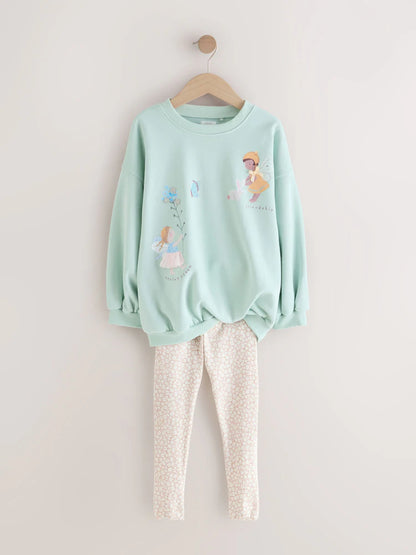|Girl| Conjunto De Moletom e Leggings Azul Claro Com Estampa De Fada (3 meses a 7 anos)