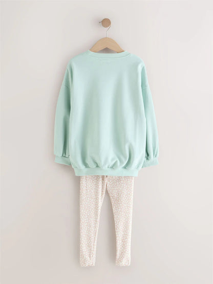 |Girl| Conjunto De Moletom e Leggings Azul Claro Com Estampa De Fada (3 meses a 7 anos)