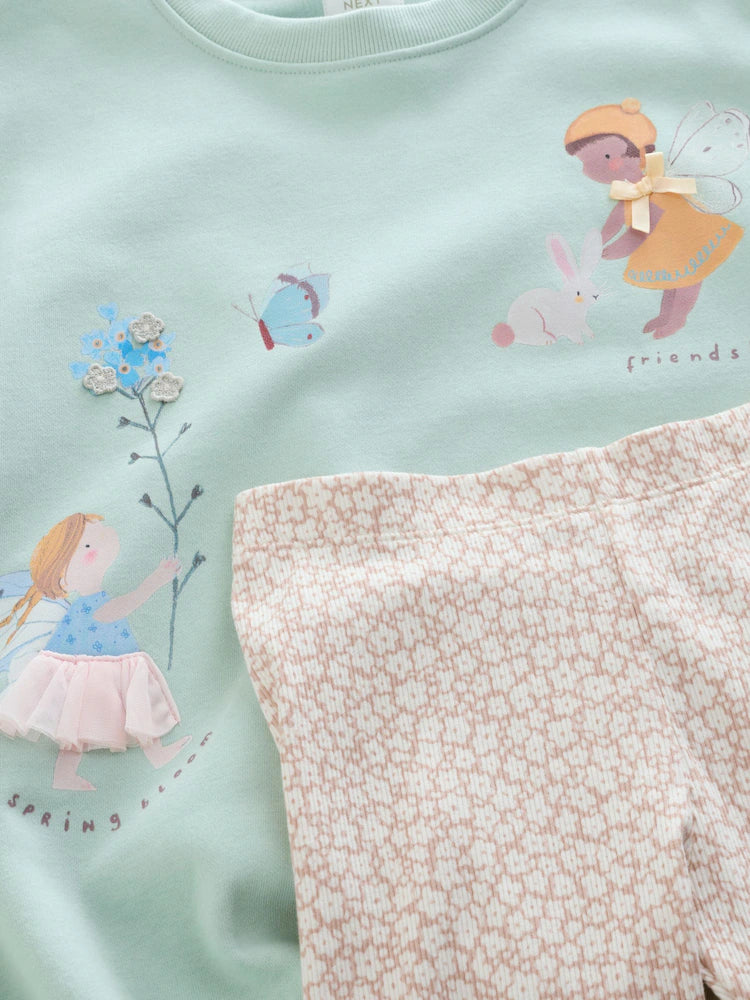 |Girl| Conjunto De Moletom e Leggings Azul Claro Com Estampa De Fada (3 meses a 7 anos)