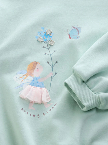 |Girl| Conjunto De Moletom e Leggings Azul Claro Com Estampa De Fada (3 meses a 7 anos)