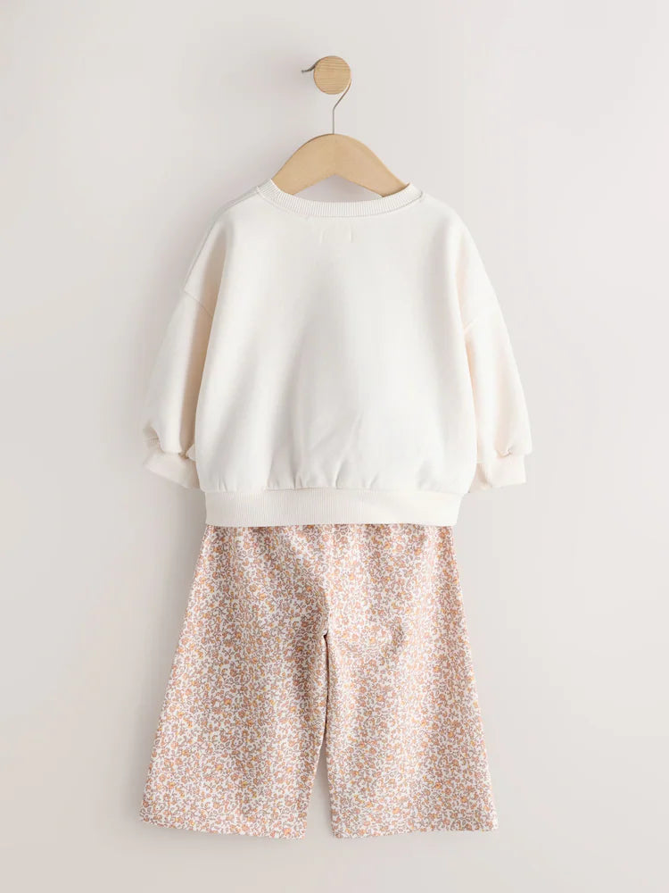 |Girl| Conjunto Cream Bunny Hey Hi com Blusa De Moletom e Calça Pantalona (3 meses a 7 anos)